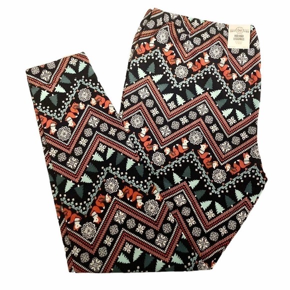 NWT Plus Size SO Hatchi Holiday Leggings Fox Zigzag - Picture 2 of 7